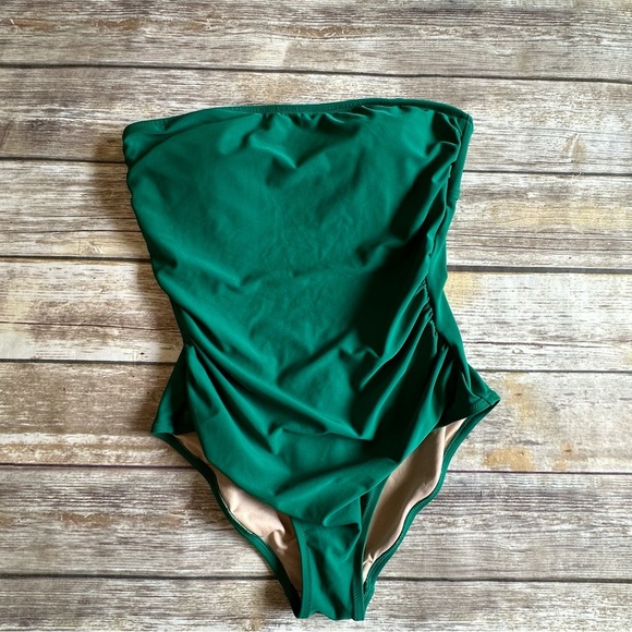New J. Crew Strapless Swimsuit Swimwear Green M - Picture 2 of 7